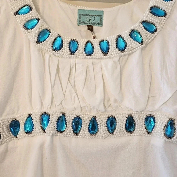 TAJ By Sabrina Crippa Handmade Beaded Bohemian Bell Sleeve Cotton Tunic Blouse S - Picture 4 of 14